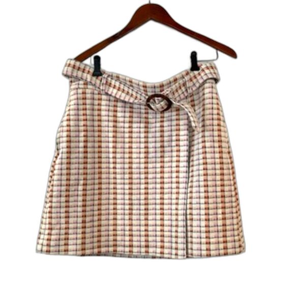 Ann Taylor Belted Mini Skirt Plaid Wrap Pink Orange Pockets Retro 12P NEW NWT - Picture 2 of 7